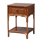 bali & pari Basile Marbled Tortoise Natural Rattan End Table - Handwoven Wicker Accent Table with Geometric Overlay Drawer and Open Shelf for Living Room